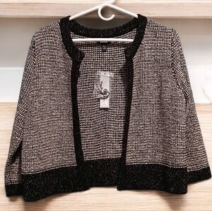 Apt 9 Black White Tweed Cropped Bolero Cardigan Metallic Womans Large Petite